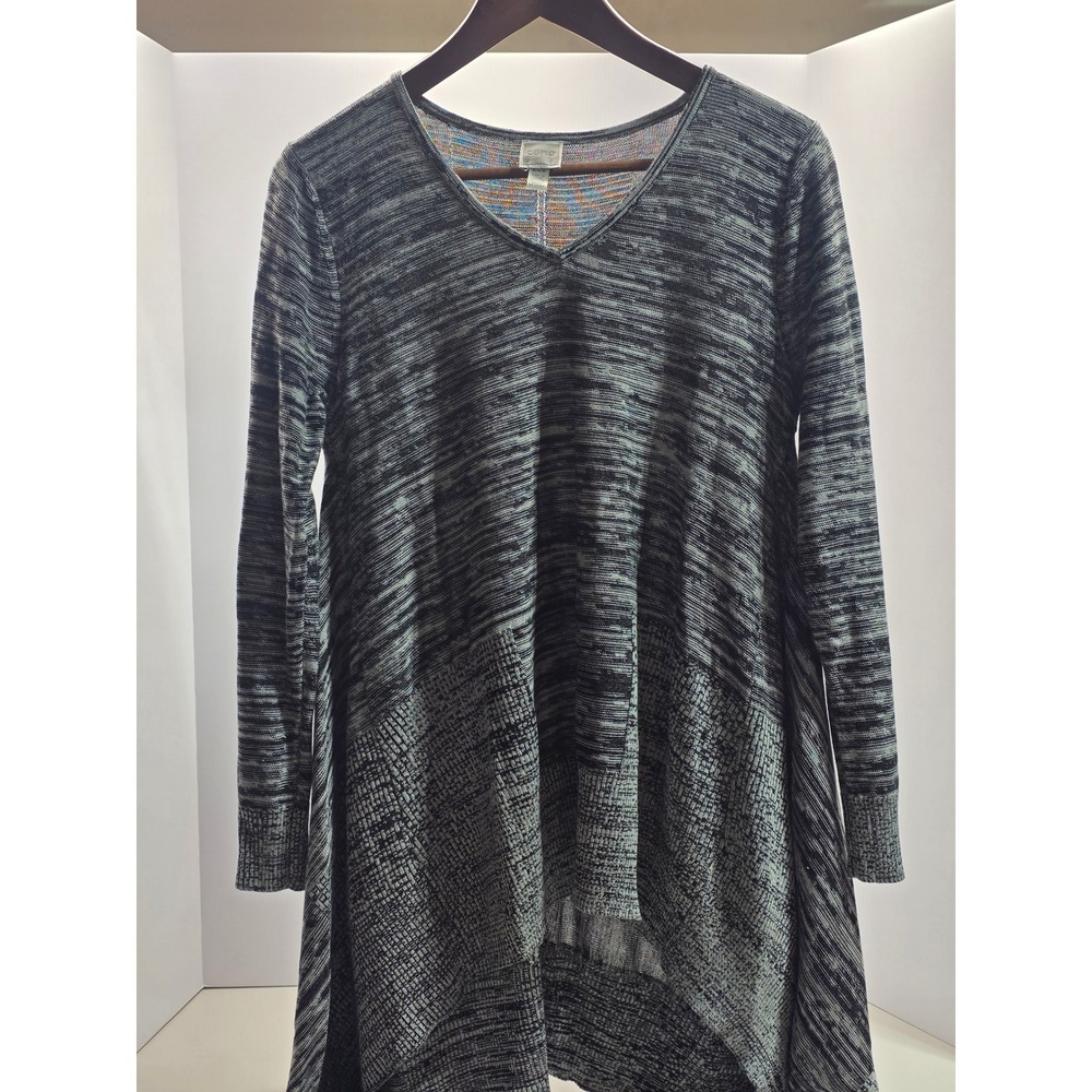 Cupio Womens Space Dye V-Neck Sharkbite Hem Long Sleeve Tunic Sweater CU1D787 M